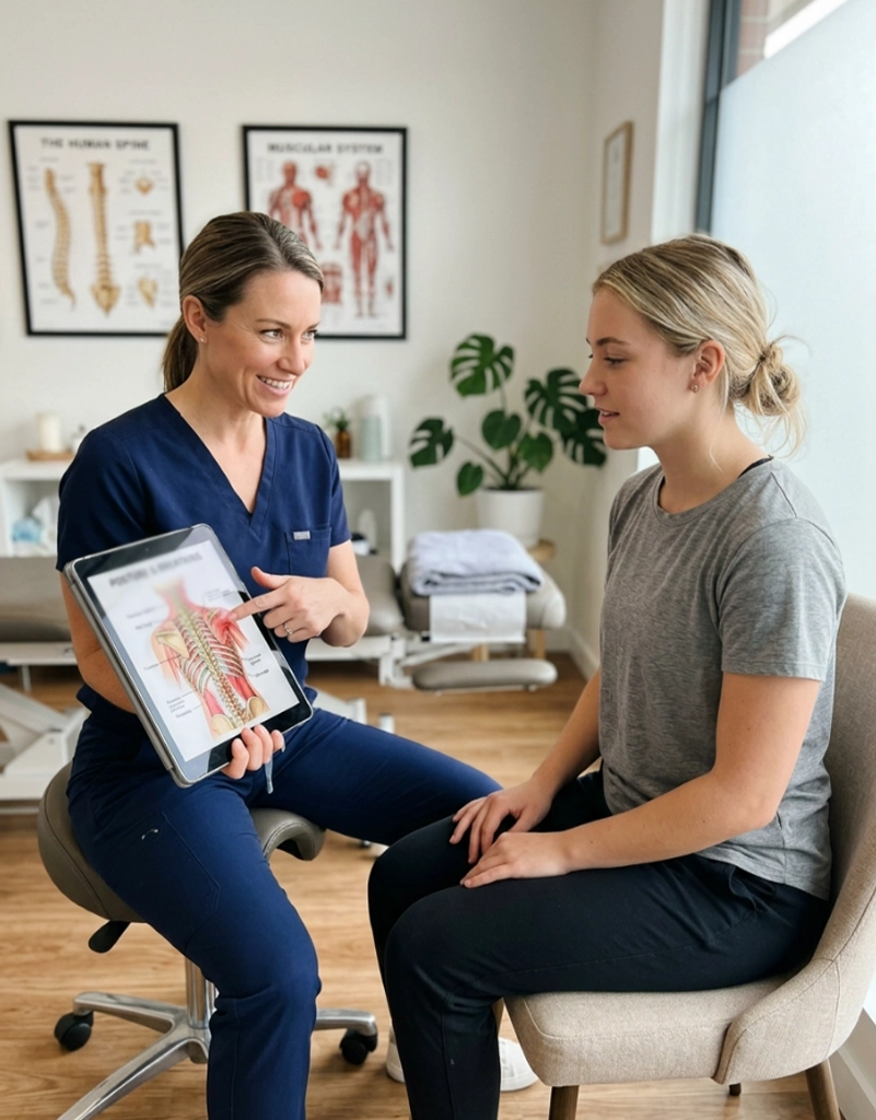 Chiropractic consultation for posture and breathing comfort.